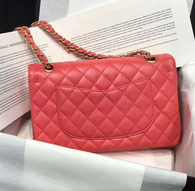 Chanel Classic Flap Bag Pink Grained Calfskin Gold-Tone Metal