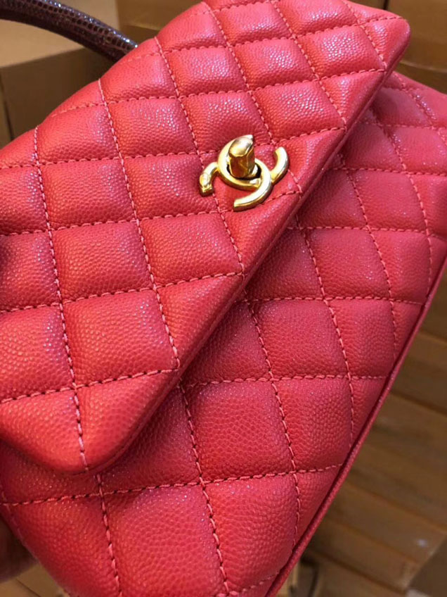 Chanel Small Flap Bag With Top Handle Pink 24cm Grained Calfskin Gold-Tone Metal