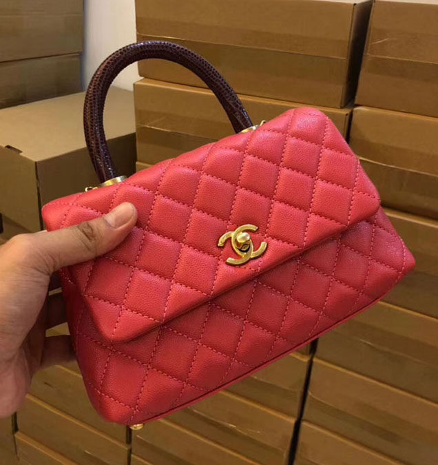 Chanel Small Flap Bag With Top Handle Pink 24cm Grained Calfskin Gold-Tone Metal