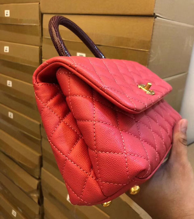 Chanel Small Flap Bag With Top Handle Pink 24cm Grained Calfskin Gold-Tone Metal