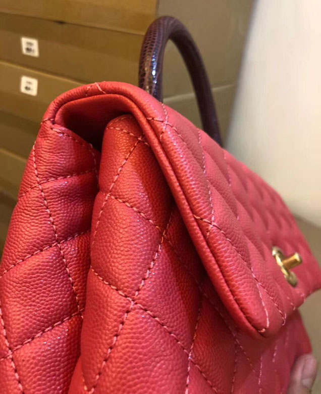 Chanel Small Flap Bag With Top Handle Pink 24cm Grained Calfskin Gold-Tone Metal