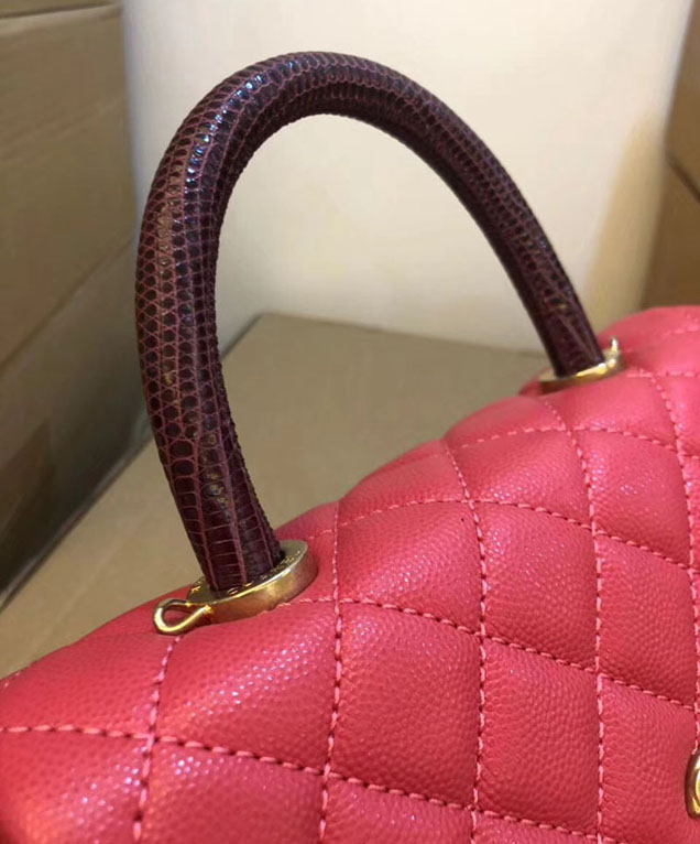 Chanel Small Flap Bag With Top Handle Pink 24cm Grained Calfskin Gold-Tone Metal