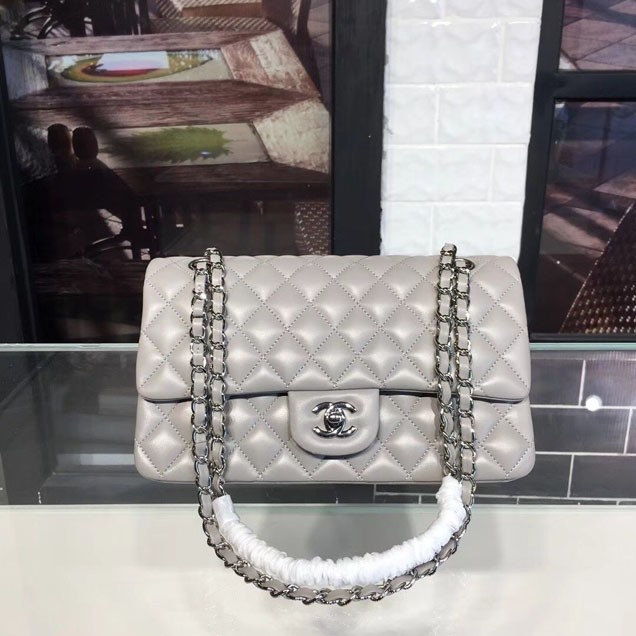 Chanel Classic Flap 25cm Bag Silver Hardware Lambskin Leather Spring Summer Act 1 2018 Collection Grey