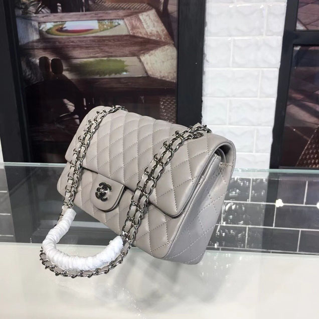 Chanel Classic Flap 25cm Bag Silver Hardware Lambskin Leather Spring Summer Act 1 2018 Collection Grey