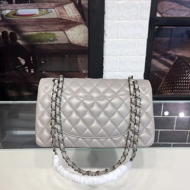 Chanel Classic Flap 25cm Bag Silver Hardware Lambskin Leather Spring Summer Act 1 2018 Collection Grey
