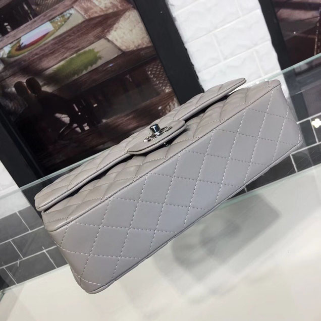Chanel Classic Flap 25cm Bag Silver Hardware Lambskin Leather Spring Summer Act 1 2018 Collection Grey