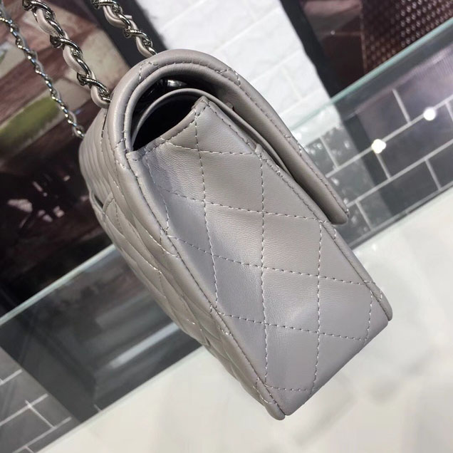 Chanel Classic Flap 25cm Bag Silver Hardware Lambskin Leather Spring Summer Act 1 2018 Collection Grey