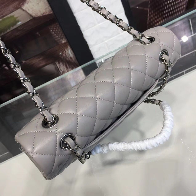 Chanel Classic Flap 25cm Bag Silver Hardware Lambskin Leather Spring Summer Act 1 2018 Collection Grey