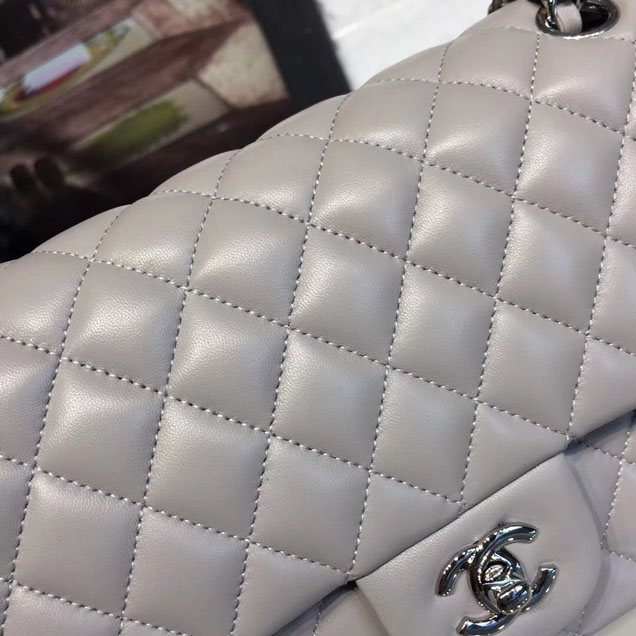 Chanel Classic Flap 25cm Bag Silver Hardware Lambskin Leather Spring Summer Act 1 2018 Collection Grey