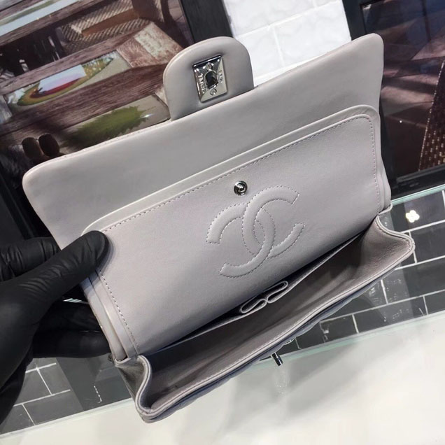 Chanel Classic Flap 25cm Bag Silver Hardware Lambskin Leather Spring Summer Act 1 2018 Collection Grey