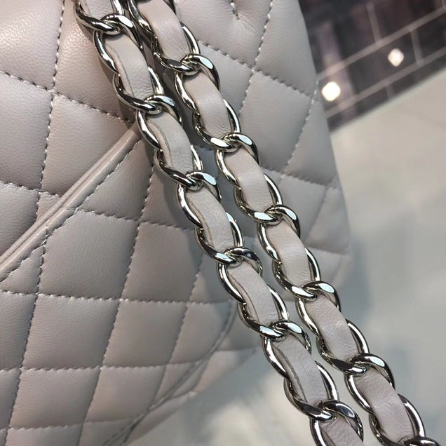 Chanel Classic Flap 25cm Bag Silver Hardware Lambskin Leather Spring Summer Act 1 2018 Collection Grey