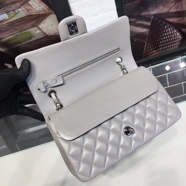 Chanel Classic Flap 25cm Bag Silver Hardware Lambskin Leather Spring Summer Act 1 2018 Collection Grey