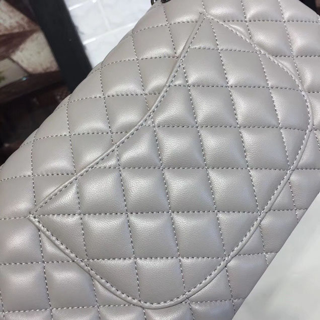 Chanel Classic Flap 25cm Bag Silver Hardware Lambskin Leather Spring Summer Act 1 2018 Collection Grey