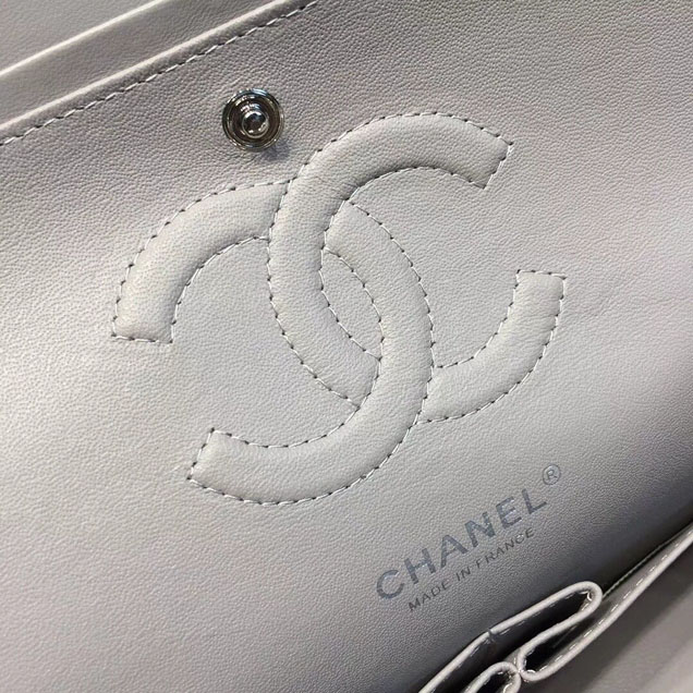 Chanel Classic Flap 25cm Bag Silver Hardware Lambskin Leather Spring Summer Act 1 2018 Collection Grey