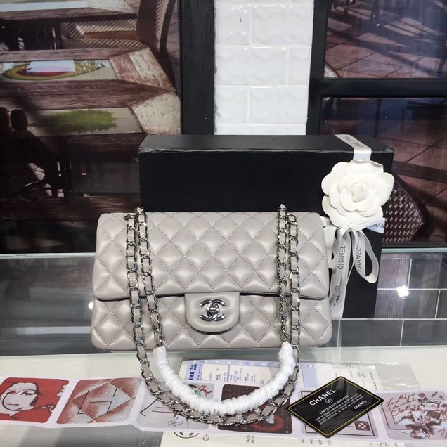Chanel Classic Flap 25cm Bag Silver Hardware Lambskin Leather Spring Summer Act 1 2018 Collection Grey
