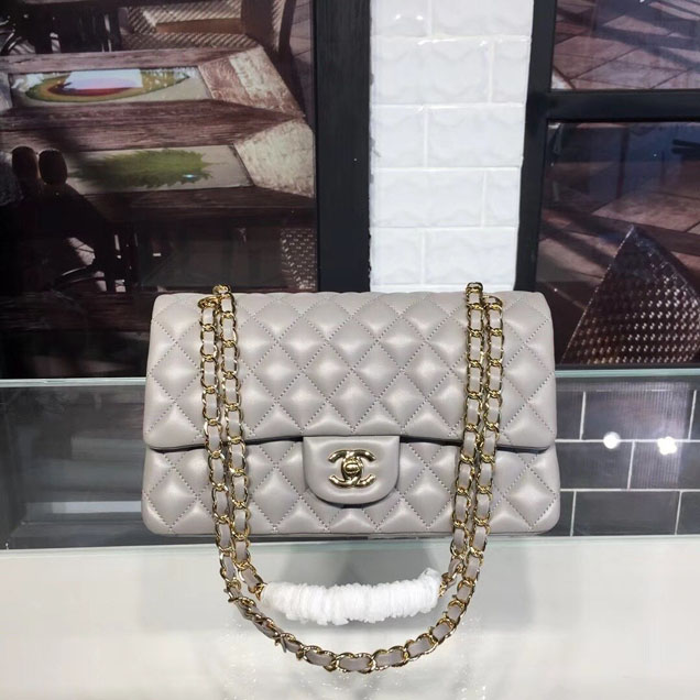 Chanel Classic Flap 25cm Bag Gold Hardware Lambskin Leather Spring Summer Act 1 2018 Collection Grey