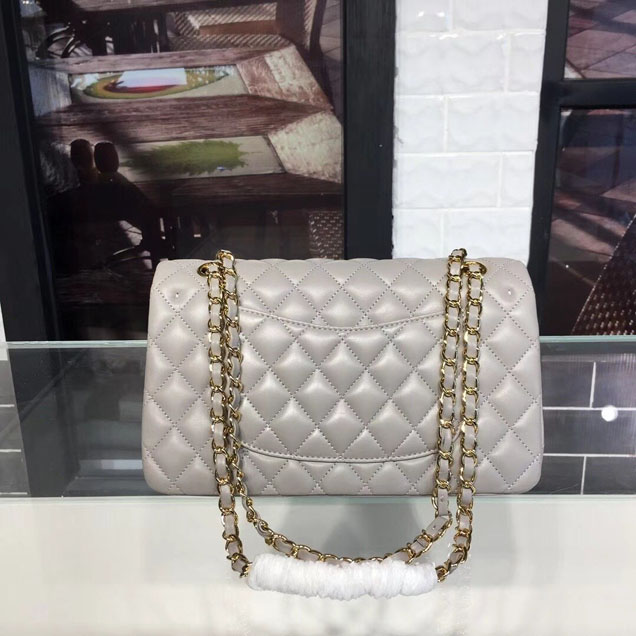 Chanel Classic Flap 25cm Bag Gold Hardware Lambskin Leather Spring Summer Act 1 2018 Collection Grey