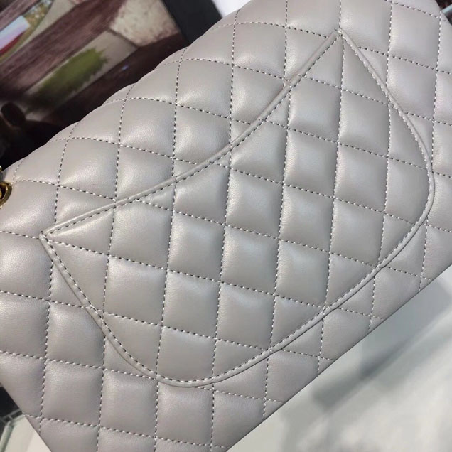 Chanel Classic Flap 25cm Bag Gold Hardware Lambskin Leather Spring Summer Act 1 2018 Collection Grey