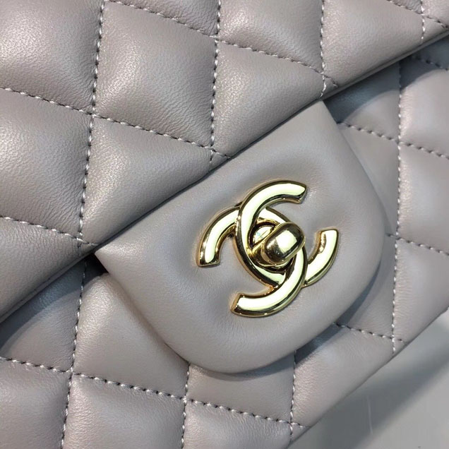 Chanel Classic Flap 25cm Bag Gold Hardware Lambskin Leather Spring Summer Act 1 2018 Collection Grey