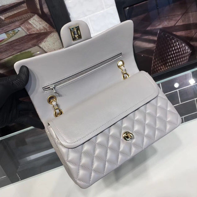 Chanel Classic Flap 25cm Bag Gold Hardware Lambskin Leather Spring Summer Act 1 2018 Collection Grey