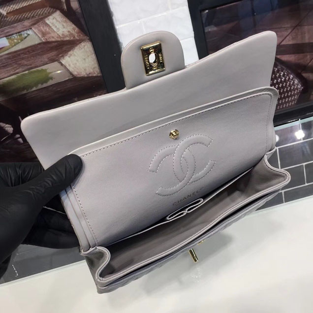 Chanel Classic Flap 25cm Bag Gold Hardware Lambskin Leather Spring Summer Act 1 2018 Collection Grey