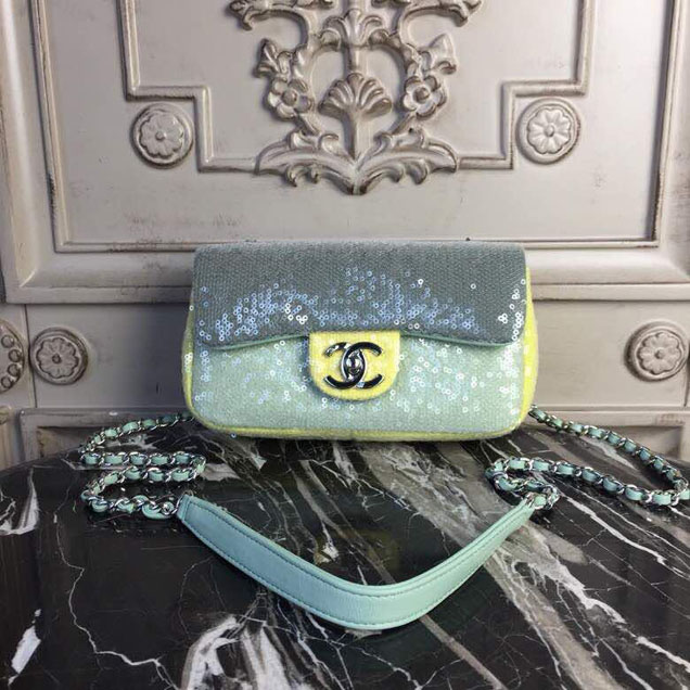 Chanel Sequins Flap Bag 20cm Silver Hardware Lambskin Leather Spring Summer Act 2 2018 Collection Green Light Green Yellow