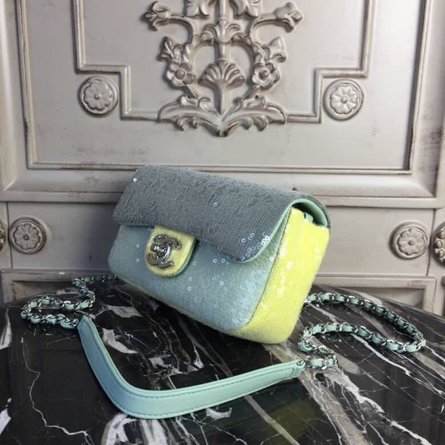 Chanel Sequins Flap Bag 20cm Silver Hardware Lambskin Leather Spring Summer Act 2 2018 Collection Green Light Green Yellow