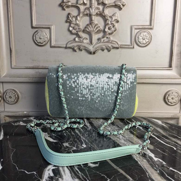 Chanel Sequins Flap Bag 20cm Silver Hardware Lambskin Leather Spring Summer Act 2 2018 Collection Green Light Green Yellow