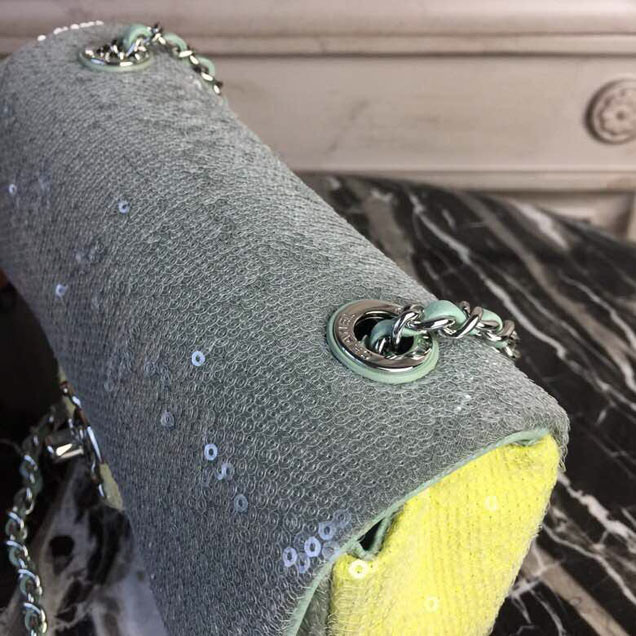 Chanel Sequins Flap Bag 20cm Silver Hardware Lambskin Leather Spring Summer Act 2 2018 Collection Green Light Green Yellow
