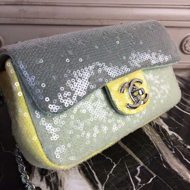 Chanel Sequins Flap Bag 20cm Silver Hardware Lambskin Leather Spring Summer Act 2 2018 Collection Green Light Green Yellow