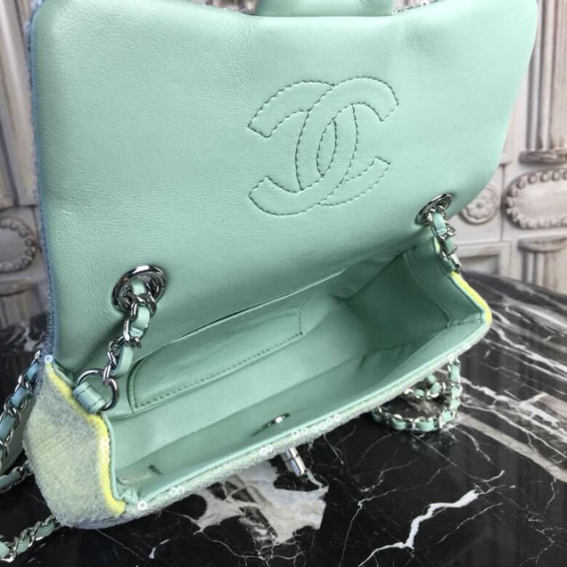 Chanel Sequins Flap Bag 20cm Silver Hardware Lambskin Leather Spring Summer Act 2 2018 Collection Green Light Green Yellow
