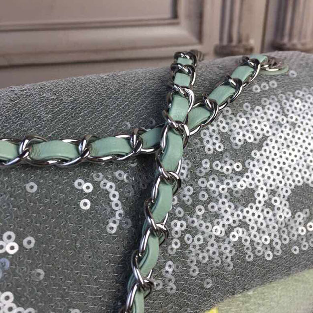 Chanel Sequins Flap Bag 22cm Silver Hardware Lambskin Leather Spring Summer Act 2 2018 Collection Green Light Green Yellow