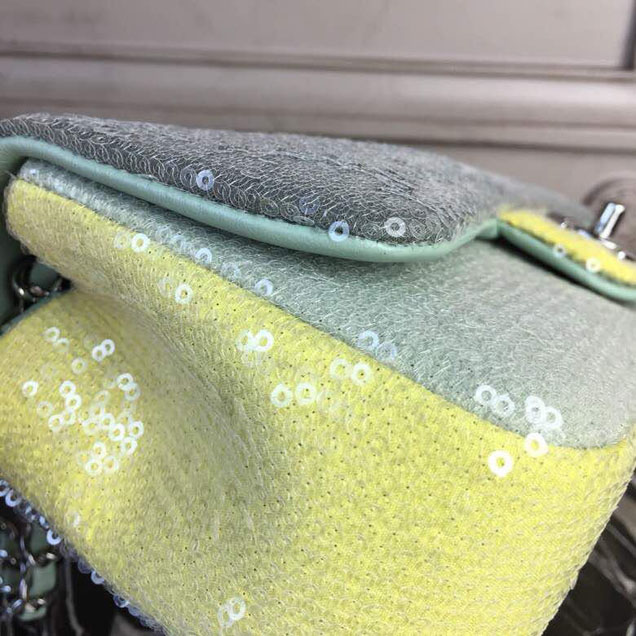 Chanel Sequins Flap Bag 22cm Silver Hardware Lambskin Leather Spring Summer Act 2 2018 Collection Green Light Green Yellow