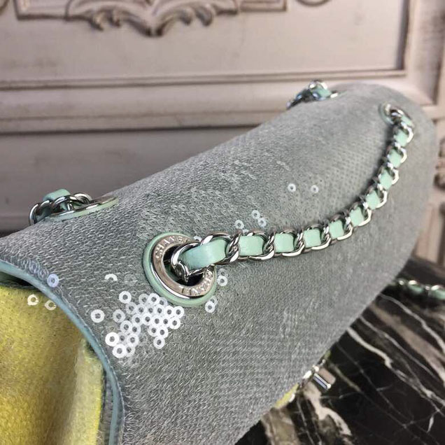 Chanel Sequins Flap Bag 22cm Silver Hardware Lambskin Leather Spring Summer Act 2 2018 Collection Green Light Green Yellow