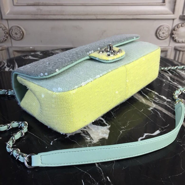 Chanel Sequins Flap Bag 22cm Silver Hardware Lambskin Leather Spring Summer Act 2 2018 Collection Green Light Green Yellow