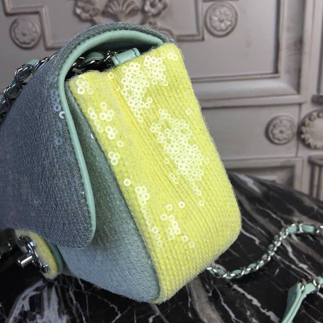 Chanel Sequins Flap Bag 22cm Silver Hardware Lambskin Leather Spring Summer Act 2 2018 Collection Green Light Green Yellow