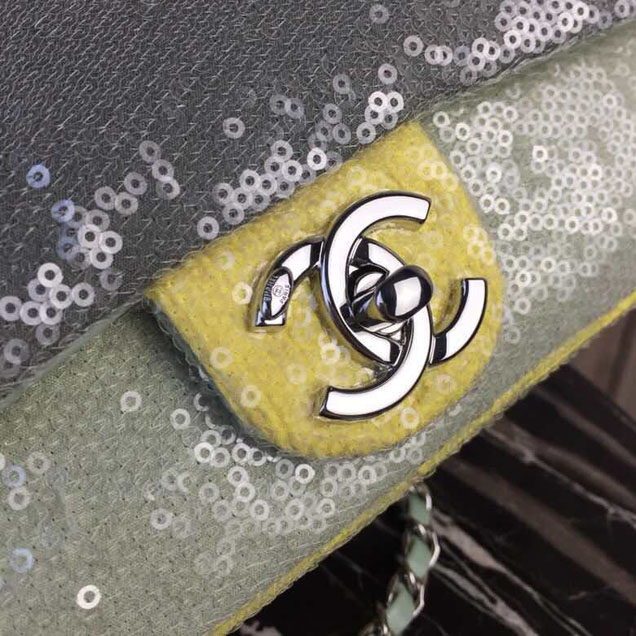 Chanel Sequins Flap Bag 22cm Silver Hardware Lambskin Leather Spring Summer Act 2 2018 Collection Green Light Green Yellow