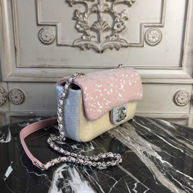Chanel Sequins Flap Bag 20cm Silver Hardware Lambskin Leather Spring Summer Act 2 2018 Collection Pink Beige Gray