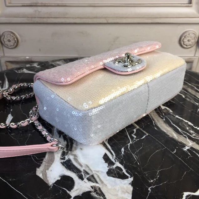 Chanel Sequins Flap Bag 20cm Silver Hardware Lambskin Leather Spring Summer Act 2 2018 Collection Pink Beige Gray