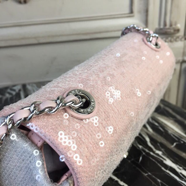 Chanel Sequins Flap Bag 20cm Silver Hardware Lambskin Leather Spring Summer Act 2 2018 Collection Pink Beige Gray