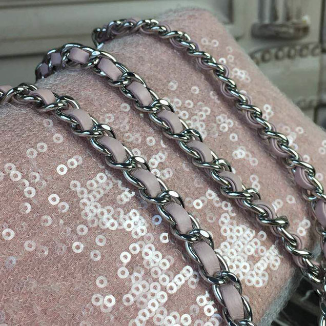 Chanel Sequins Flap Bag 20cm Silver Hardware Lambskin Leather Spring Summer Act 2 2018 Collection Pink Beige Gray