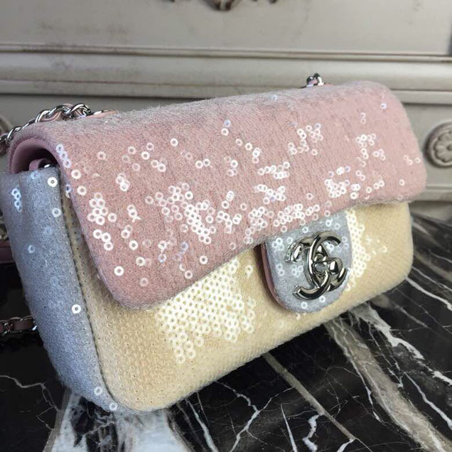 Chanel Sequins Flap Bag 20cm Silver Hardware Lambskin Leather Spring Summer Act 2 2018 Collection Pink Beige Gray