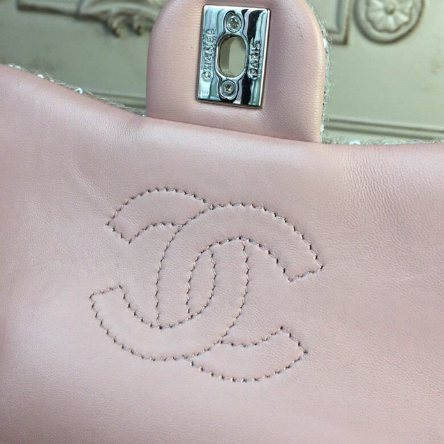 Chanel Sequins Flap Bag 20cm Silver Hardware Lambskin Leather Spring Summer Act 2 2018 Collection Pink Beige Gray