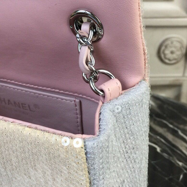 Chanel Sequins Flap Bag 20cm Silver Hardware Lambskin Leather Spring Summer Act 2 2018 Collection Pink Beige Gray