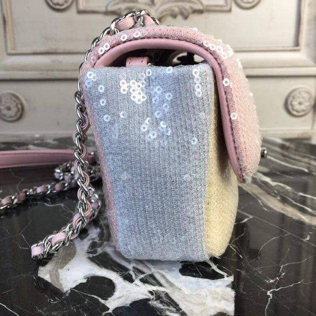 Chanel Sequins Flap Bag 20cm Silver Hardware Lambskin Leather Spring Summer Act 2 2018 Collection Pink Beige Gray