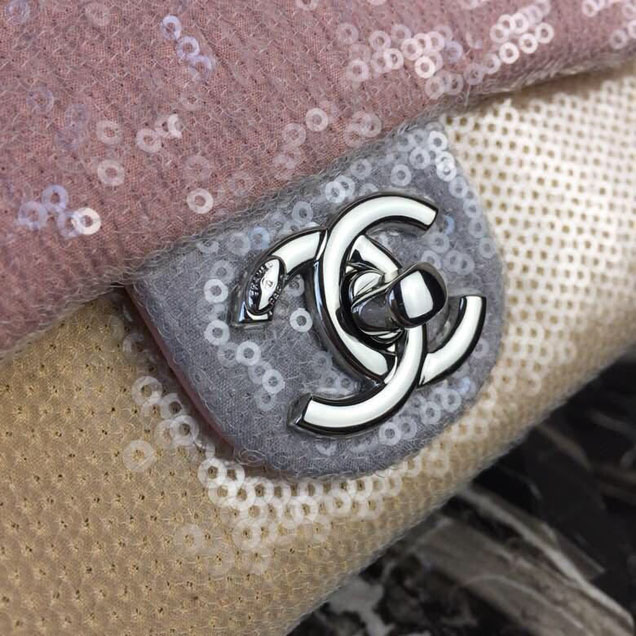 Chanel Sequins Flap Bag 20cm Silver Hardware Lambskin Leather Spring Summer Act 2 2018 Collection Pink Beige Gray