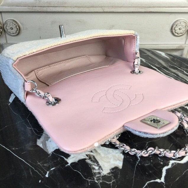 Chanel Sequins Flap Bag 20cm Silver Hardware Lambskin Leather Spring Summer Act 2 2018 Collection Pink Beige Gray