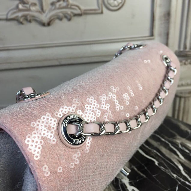 Chanel Sequins Flap Bag 22cm Silver Hardware Lambskin Leather Spring Summer Act 2 2018 Collection Pink Beige Gray