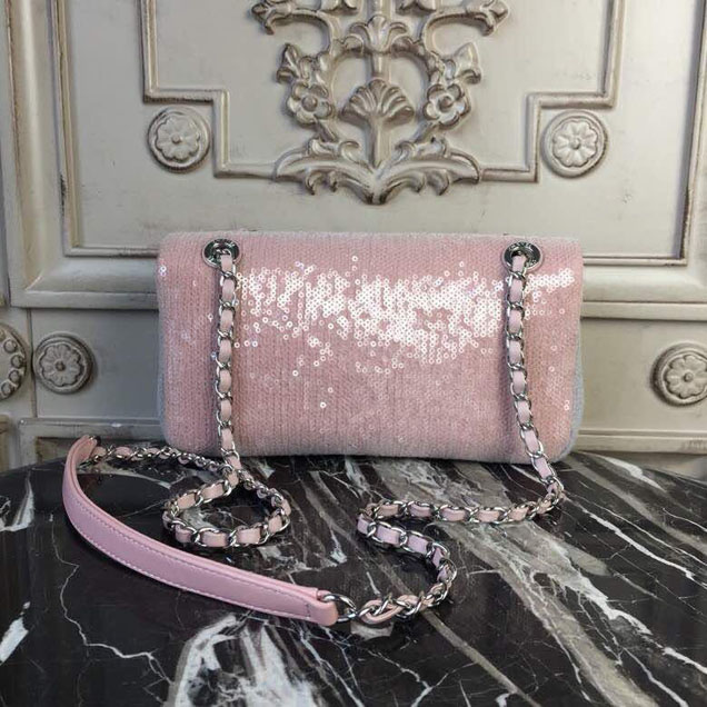 Chanel Sequins Flap Bag 22cm Silver Hardware Lambskin Leather Spring Summer Act 2 2018 Collection Pink Beige Gray