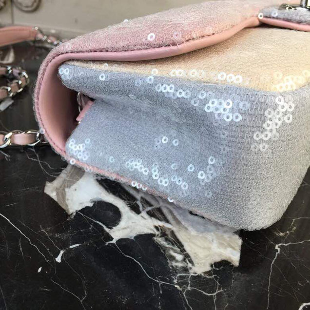 Chanel Sequins Flap Bag 22cm Silver Hardware Lambskin Leather Spring Summer Act 2 2018 Collection Pink Beige Gray